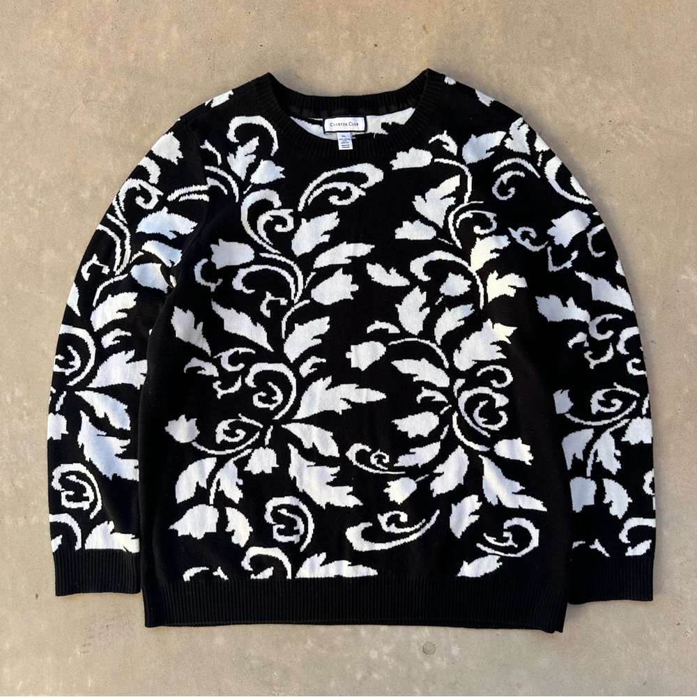 Charter Club Black and White Floral  Sweater